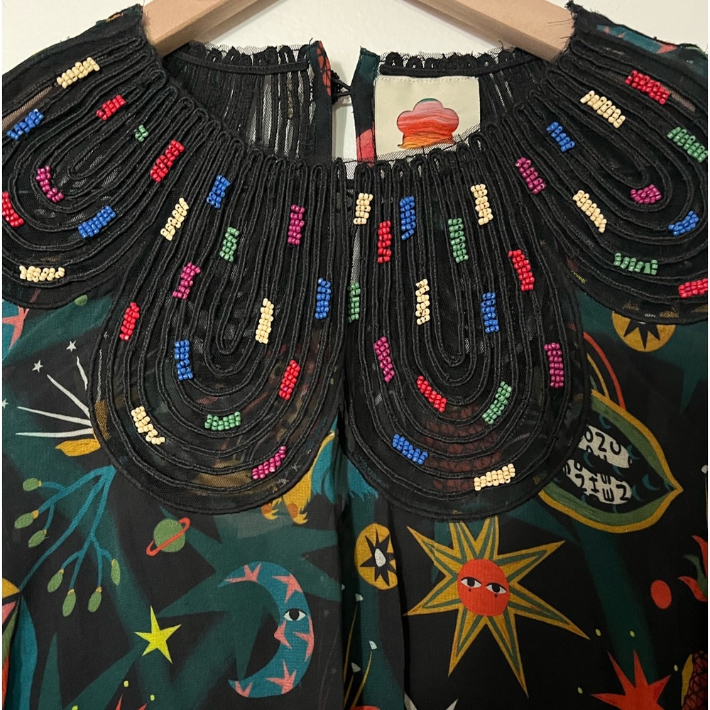Farm Rio blouse with beadwork (last season) like new worn once size M 8 - Picture 3 of 10